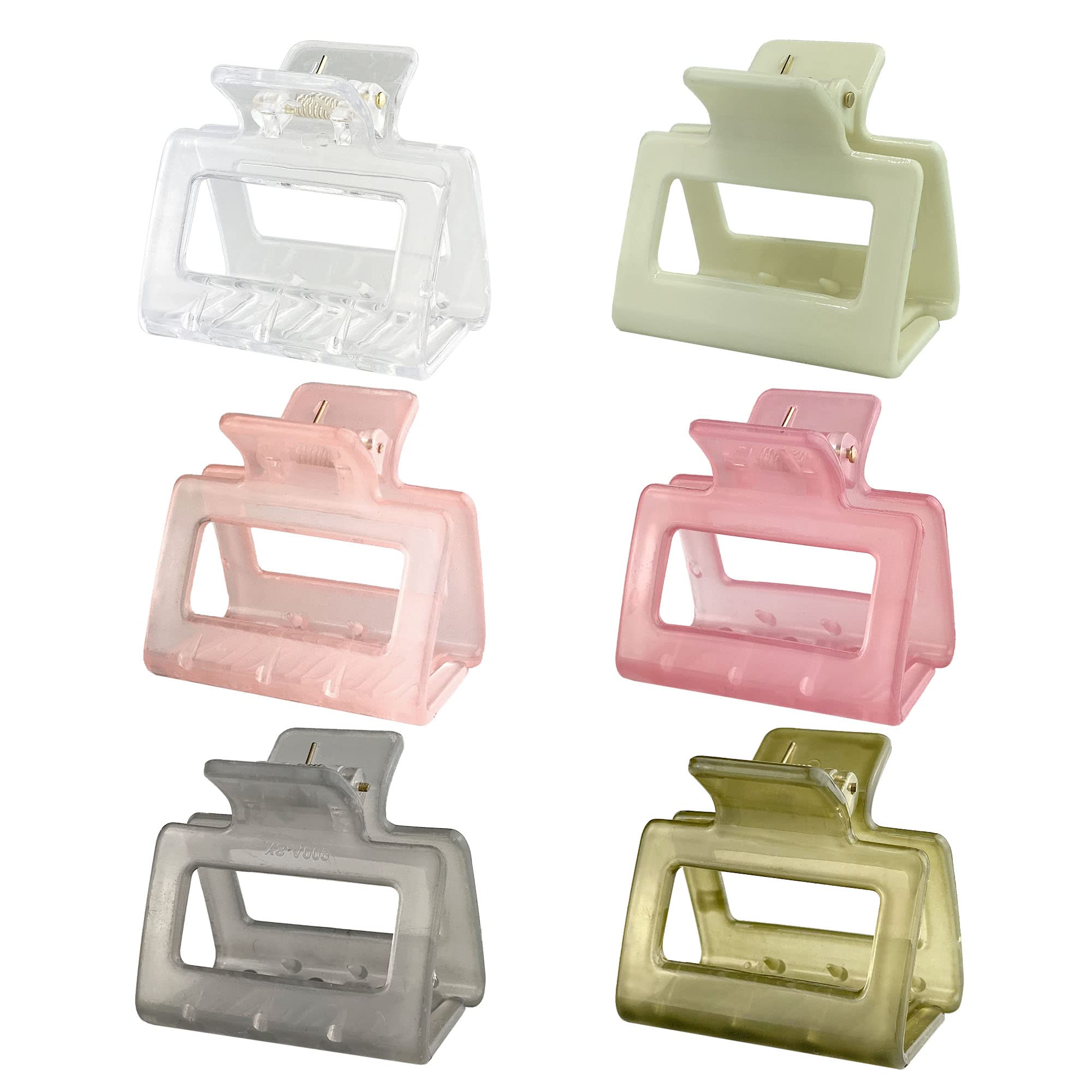 OWIIZI Square Hair Claw Clips for Women 2" Small Claw Clamps Non-Slip Ponytail Barrette Rectangle Strong Hold Claw Hair Clips for Girls Thick Thin Hair (6Packs)