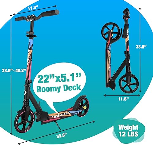 Miniatura 6 de BELEEV V5 Scooters para niños de 6 años en adelante, scooter plegable de 2 ruedas para adultos y adolescentes, 4 manillares ajustables, ruedas