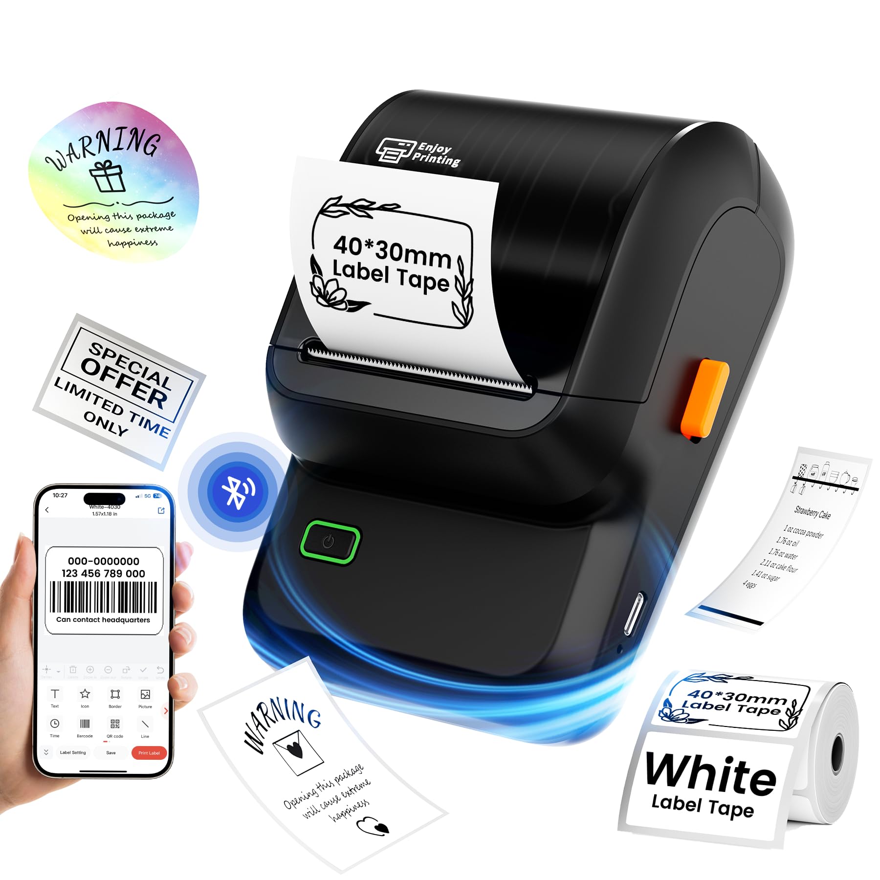 Label Maker, Thermal Label Maker, Barcode Label Printer for Small Business, Bluetooth Label Printer Machine Compatible with Phone & PC, Inkless Portable Label Makers for Address, Logo, Barcode