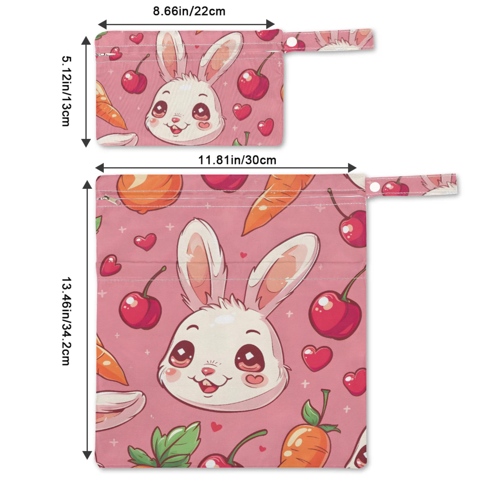 GzLeyigou 2 Set Animal Rabbits Wet Dry Bags for Baby Cloth Diapers Waterproof Reusable Storage Bag for Travel,Beach,Pool,Daycare,Stroller,Gym,Laundry,Dirty Clothes,Swimsuits Wet Clothes, Wet Bag