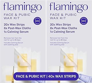 Face & Bikini Wax Kit for Women, At Home Wax Strips for Facial Hair Removal and Pubic Hair, 40 Wax Strips, 16 Post-Wax Cloths & 2 Calming Serums, No Heat Waxing Kit, Pack of 2