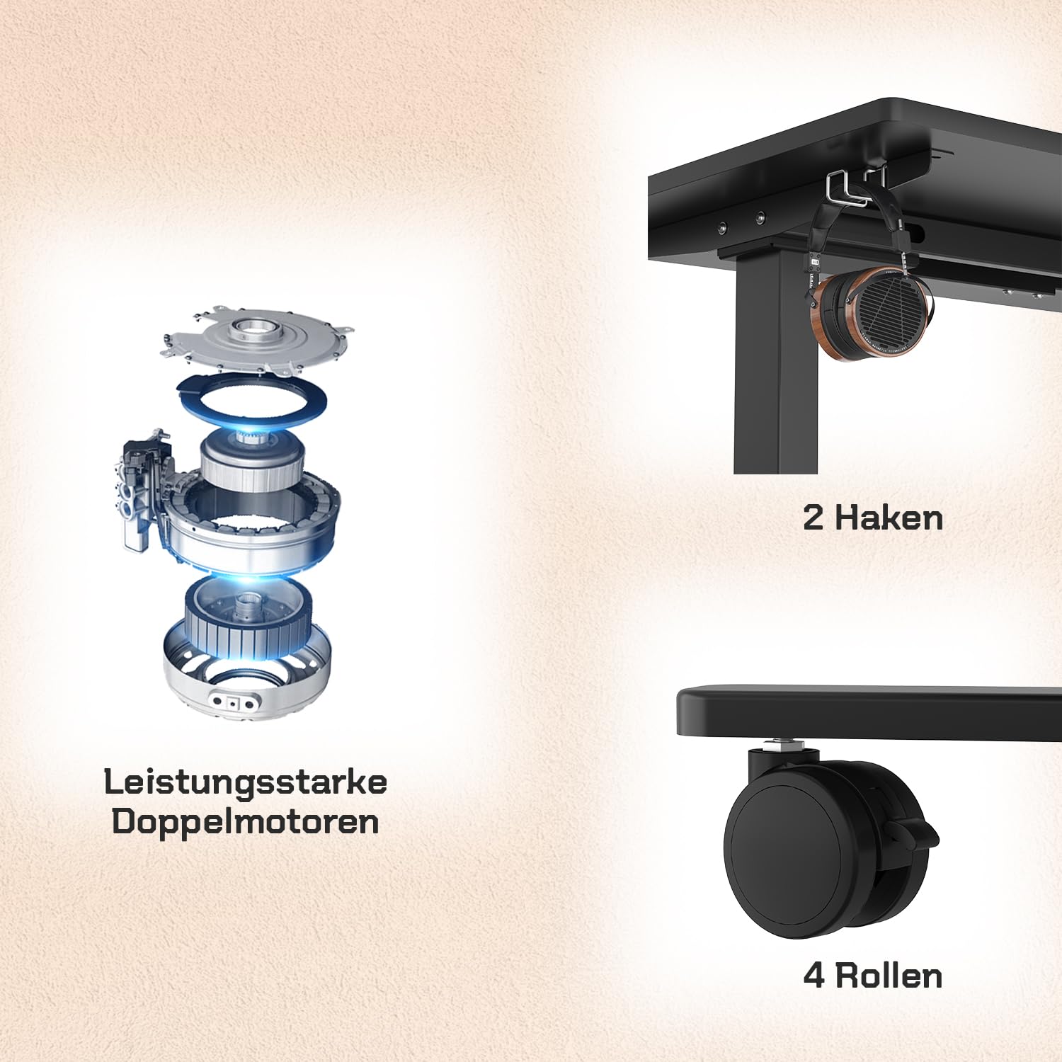 JUMMICO Höhenverstellbarer Schreibtisch Tischgestell mit 3-Stufen-Teleskop, Tragfähig bis 100KG, Höhenverstellbarer Tisch Gestell (60-125cm) mit Memory-Steuerung, Sitzen-Erinnerung & Timer, Schwarz