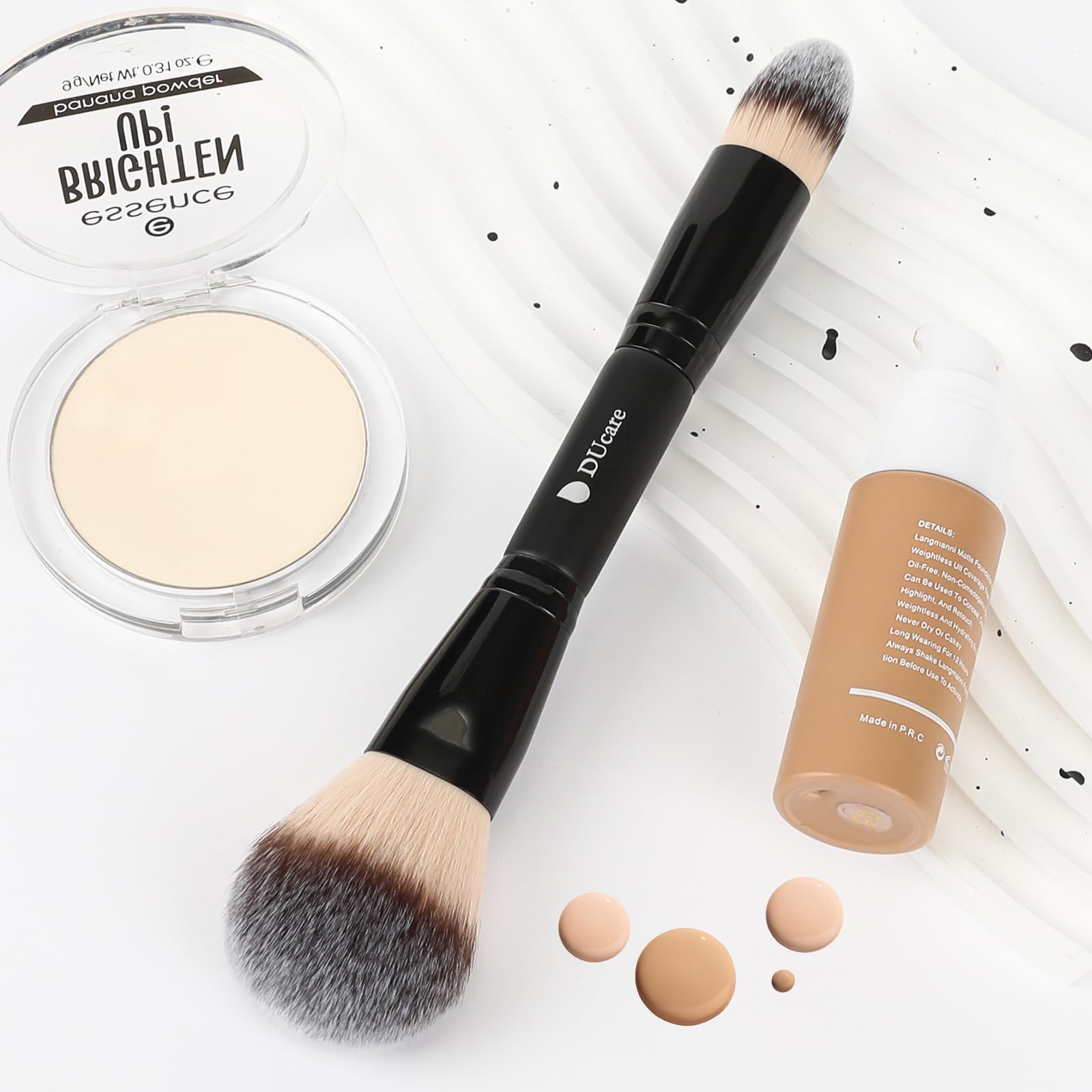 DUcare Fluffy Powder Brush, Double-Ended Large Loose Powder Brush with Precision Foundation Brush - Image 4