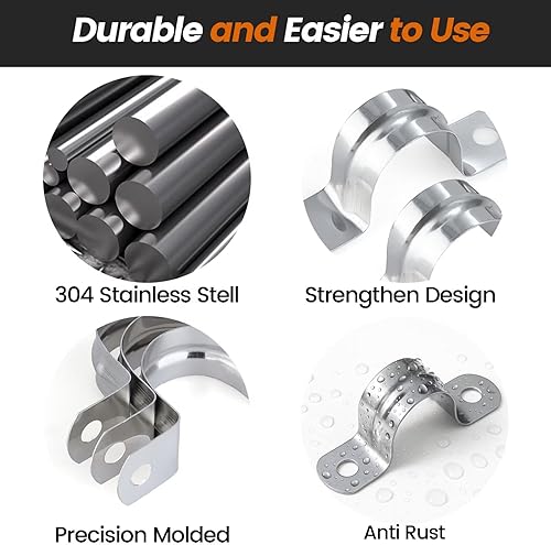 Miniatura 3 de 50 abrazaderas de tubo de acero inoxidable 304 de 1-14 pulgadas, clips de conducto con soporte en U de dos agujeros para HVACelectricidadfontanería,