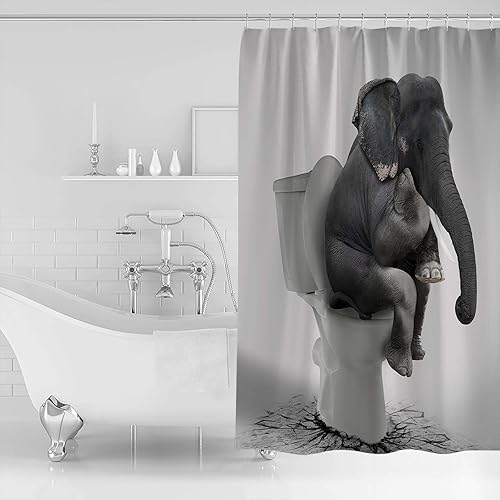 Miniatura 2 de Pinroote Cortina de ducha de elefante divertida para baño, bañera, moderna pintura al óleo en blanco y negro, con 12 ganchos, 54 x 78 pulgadas