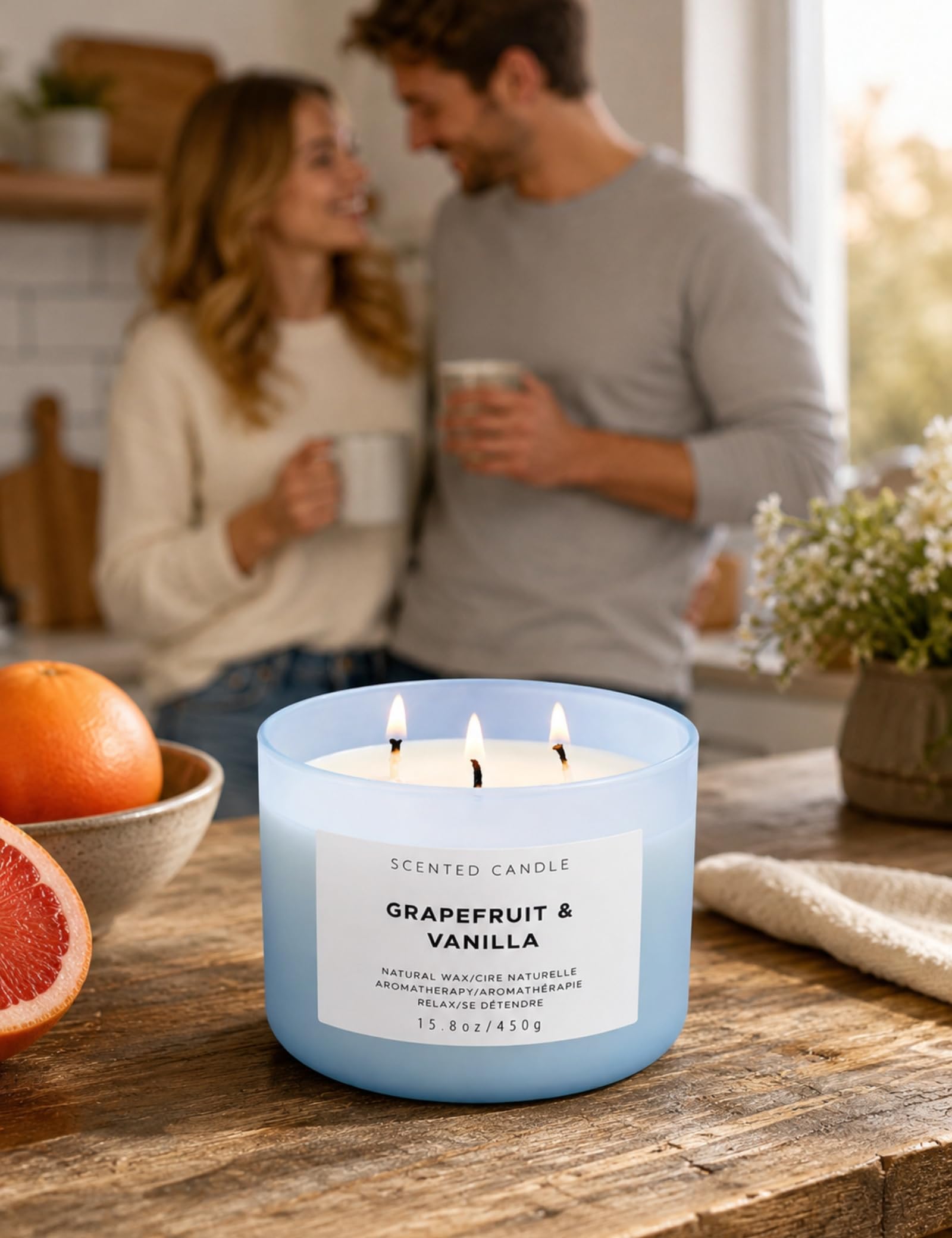 Grapefruit Vanille 3 Dochte Duftkerzen Winterdüfte – Natürliche Soja-Kerzen für Zuhause – Beruhigende Aromatherapie-Kerze Geschenk für Frauen und Männer – 450 ml große entspannende Kerze, stark