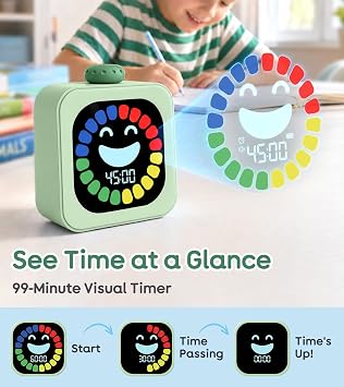 Digital Visual Timer for Kids, 4-Color Countdown Timer with Smiley Face