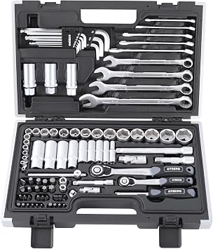 TECPO inch socket wrench set 92 pieces tool case with ring wrench and wrench ratchet with nut set extension adapter hexagon socket key ratchet box Zöllig ratchet box