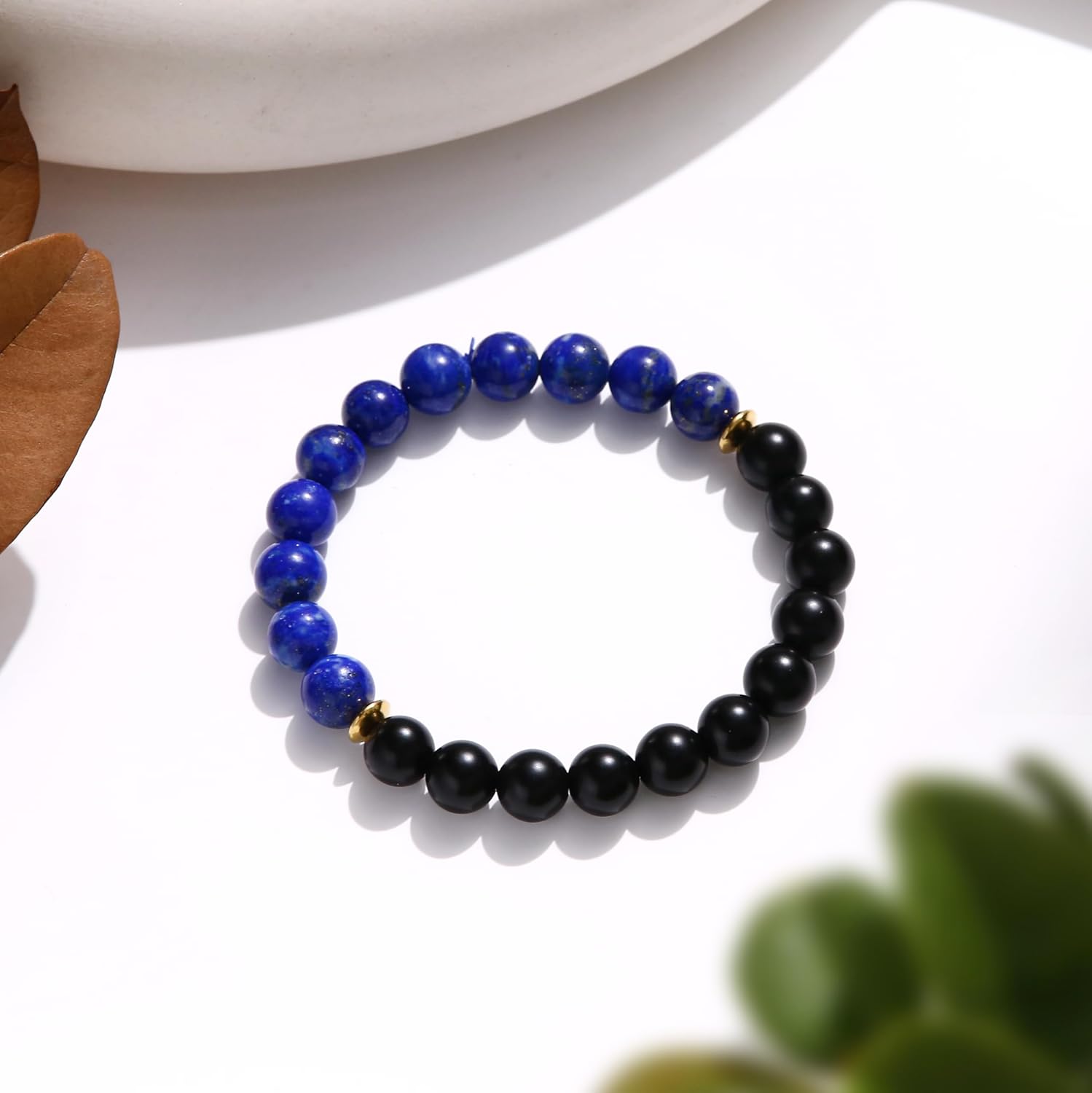 HOZEAL Lapis Lazuli Onxy Crystal Bracelet, Blue Friendship Gemstone Beaded Protection Bracelets, for Men Women Wealth Prosperity Lucky Agate Stone Jewelry Chakra Bracelet