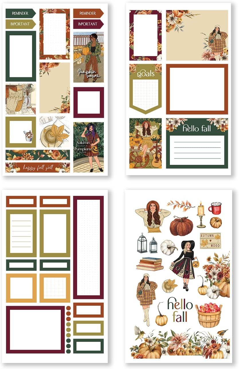 Rongrong Whimsical Seasons Planner Stickers Book for Planners, Calendars, Journals and Projects – Premium Quality Hand Drawn – Scrapbook Accessories 24 Pages - Spring, Summer, Fall and Winter