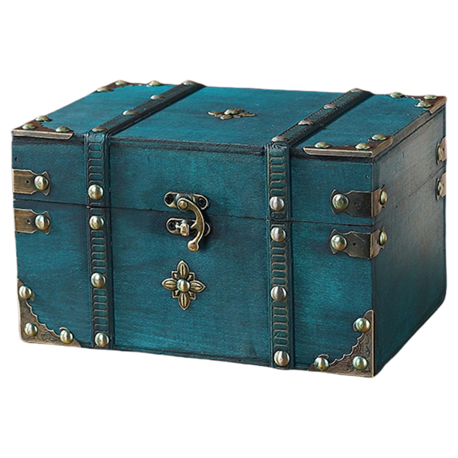 carotoe Wooden Treasure Chests Lockable Jewelry Storage Box Antique Styles Decorative Organizers for Home Bedroom Decors Antique Styles Storage Chest