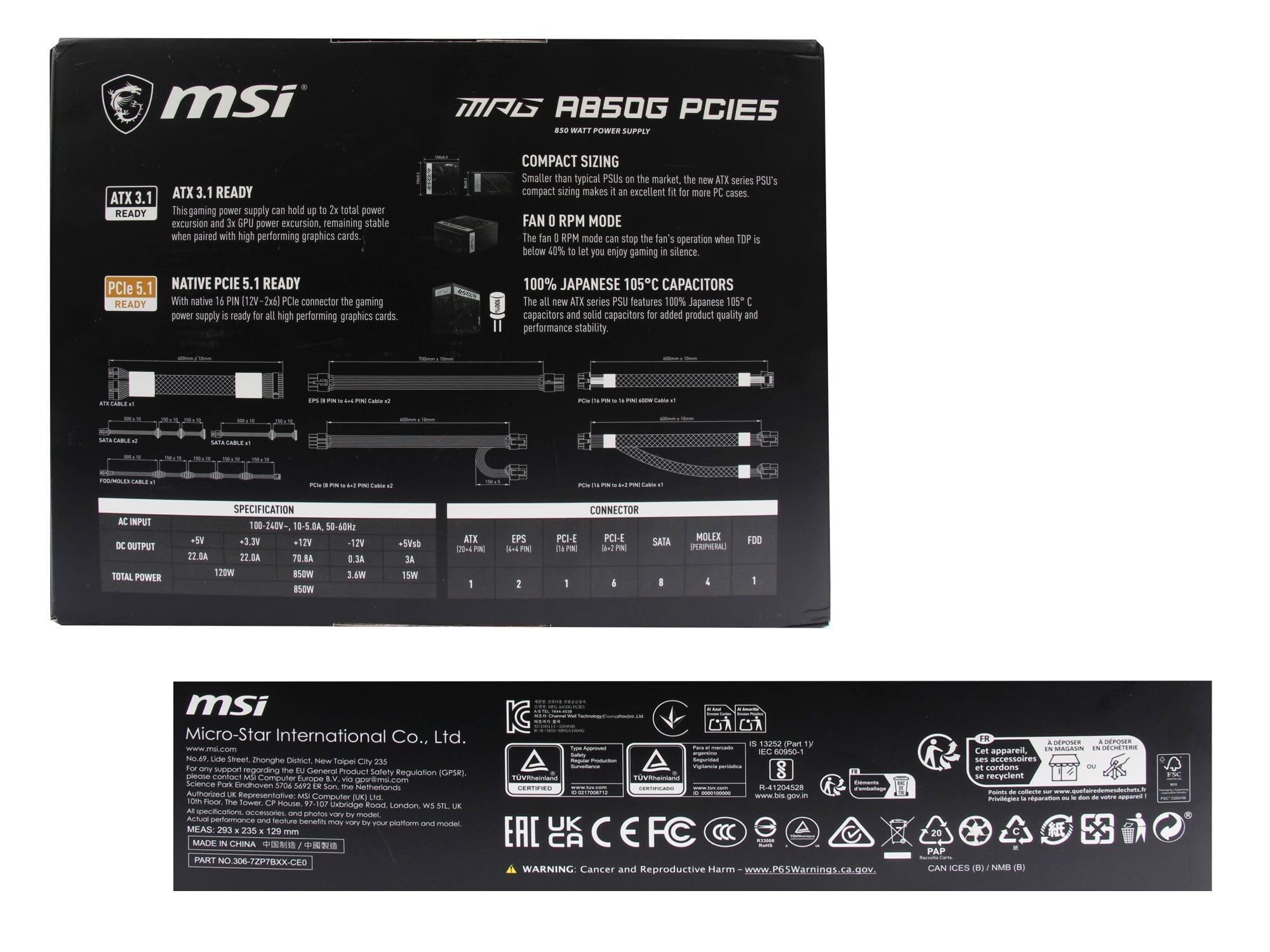 msi 4526541042232 Originale Desktop-PC Alimentatore 850 Watt MPG A850G PCIE5