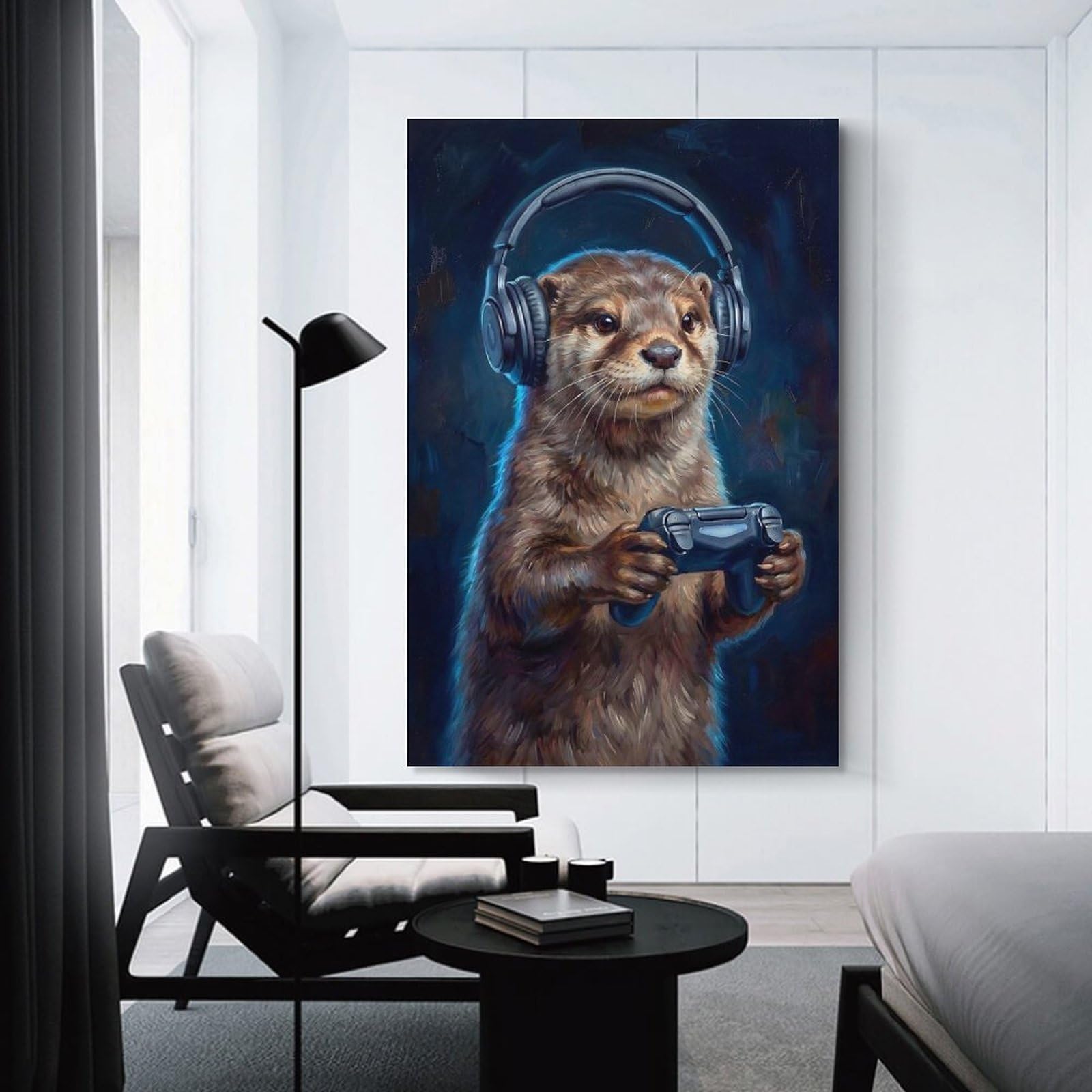 Junmoney Canvas Wall Picture Gamer Otter, 24x36inch(60x90cm), for Home Lounge, Bedroom Or Reading Nook, A Home Accent with Warm Character