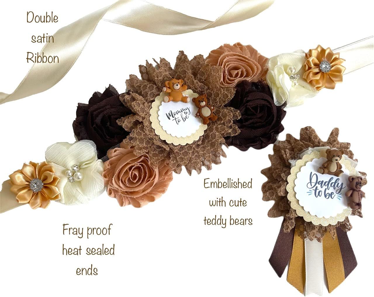 Teddy Bear Maternity Sash Brown Bear Baby Shower Sash for Mom