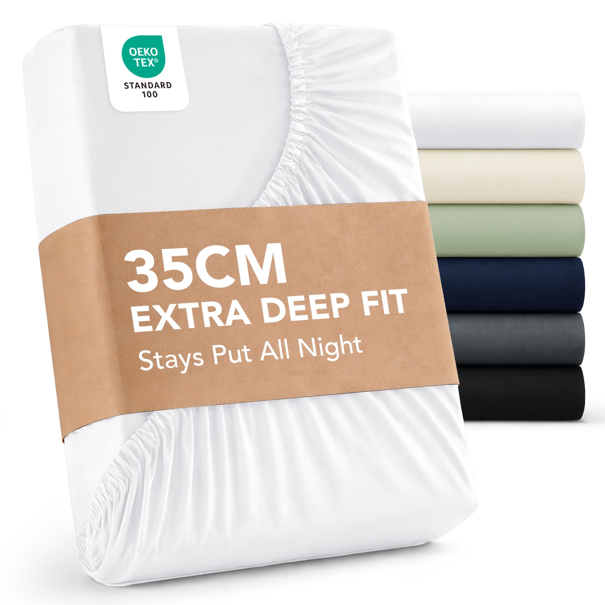 Deconovo Fitted Sheets King Size Black 35cm Deep - Fitted Bed Sheet Ultra Soft Brushed Mricrofibre Fabric OEKO-TEX Certified Bottom Sheet Shrink Resistant and Breathable