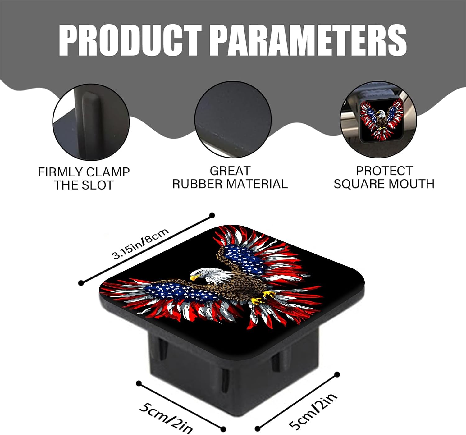Hitch Receiver Cover 2" Eagle with Wings USA Flag Trailer Hitch Cover Tube Cap Rubber Universal 2 Inch Receiver Plug for Pickups Trucks Cars Suvs