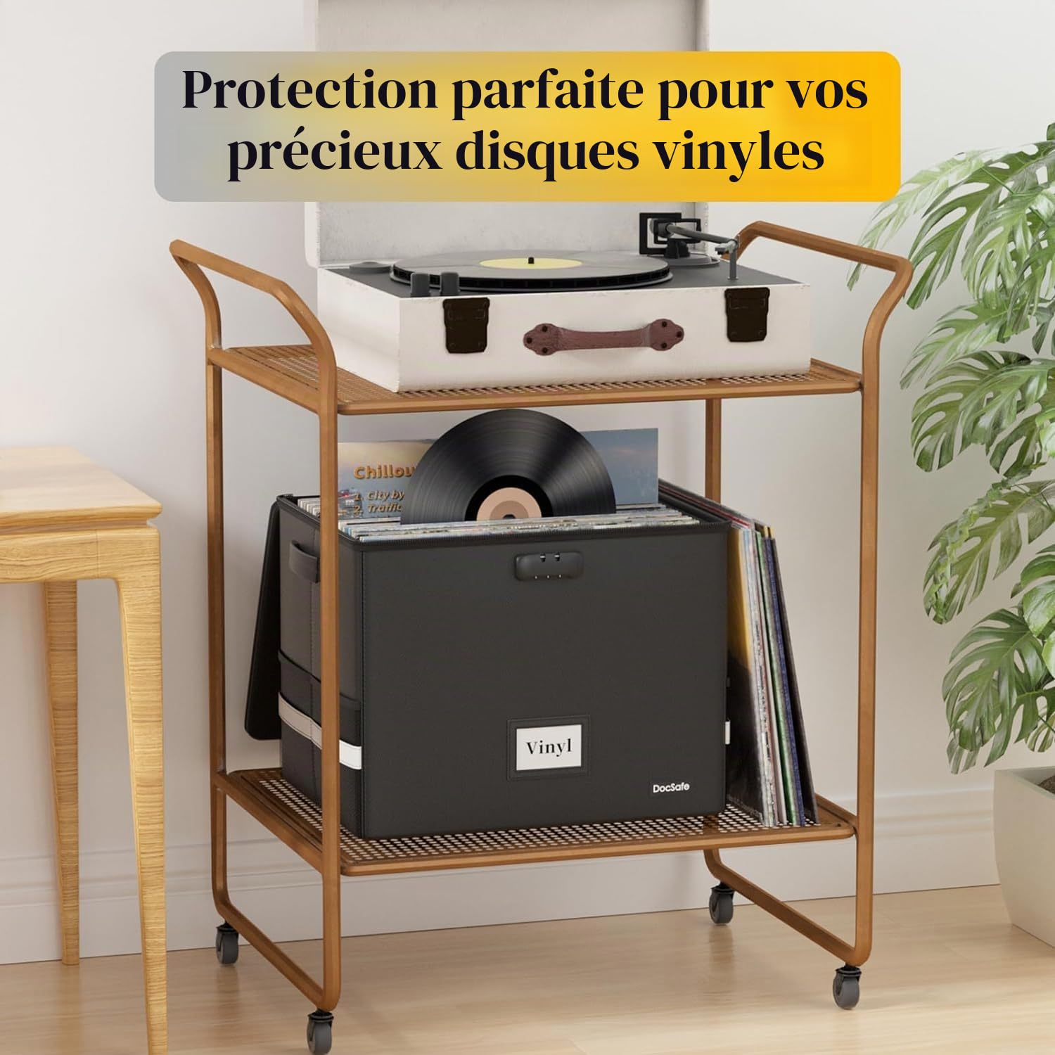 DocSafe Boîte de rangement ignifuge pour disques vinyles avec serrure, Noir , 41x33x33cm, Poche pour carte d'identité