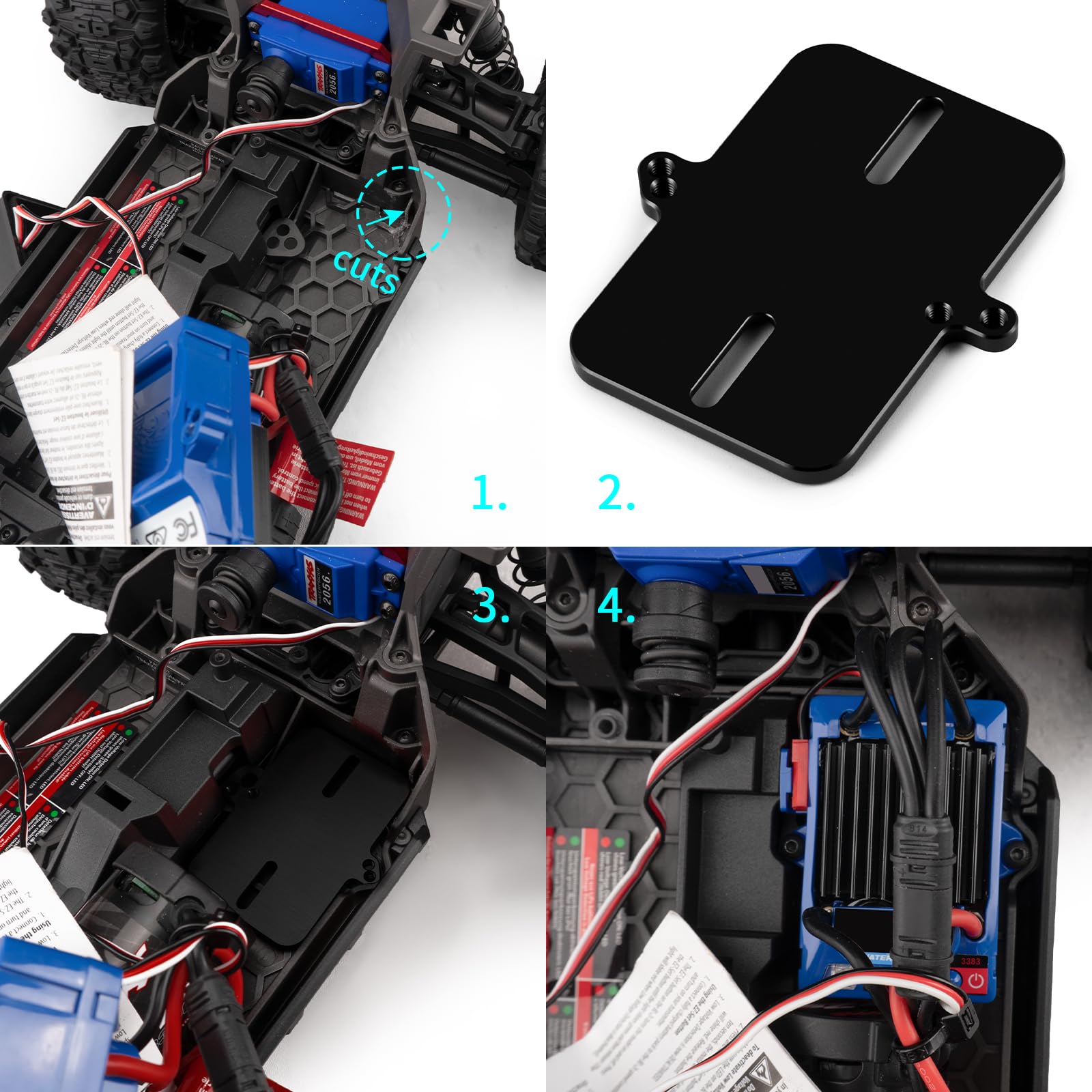 BRKRC Aluminum Electronic Mount Plate ESC Receiver Tray for Tra-xxas 1/16 Mini Maxx 4WD RTR Brushless Monster Truck RC Car Upgrades (Black)
