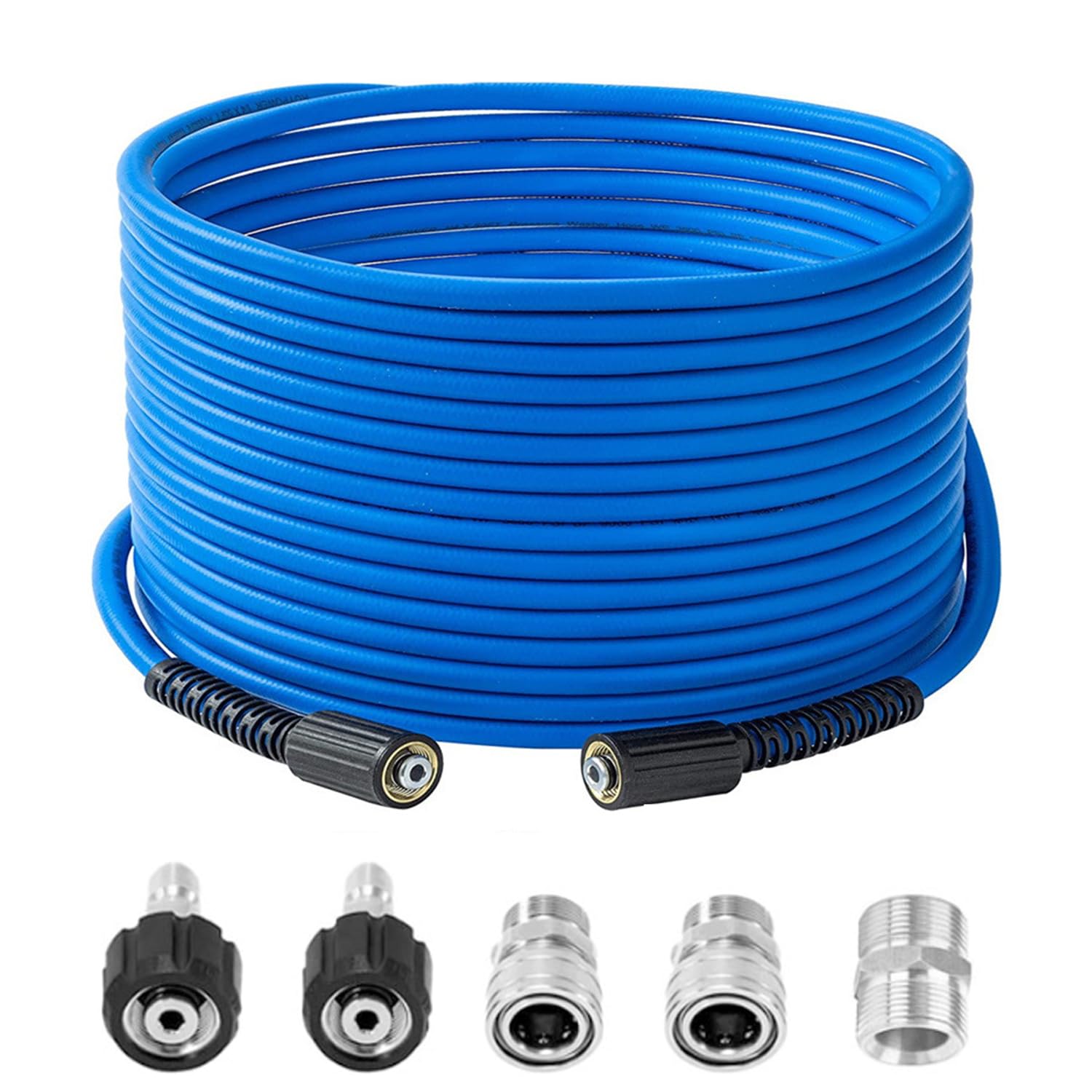 1/4'' M22 3600PSI Tubo Alta Pressione per Pulitrice ad Alta Pressione con 5 Raccordi Rapidi - 15M Tubo per Lavaggio Auto, Giardino, Pavimenti, Blu