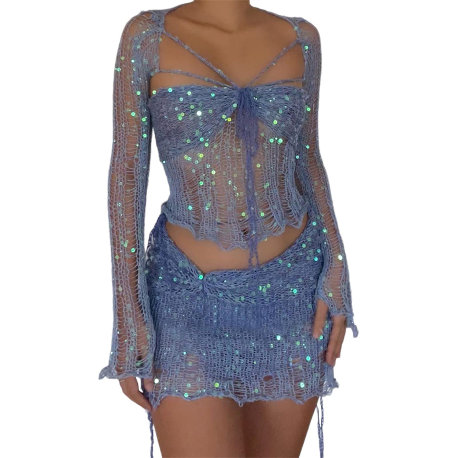 Jupe à paillettes Bandage Tube Top Une robe plusieurs robes ensemble plage robe portefeuille femme