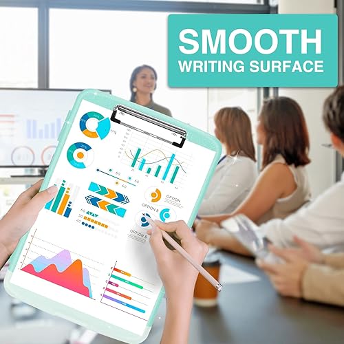 Miniatura 5 de Sooez - Sujetapapeles brillante de alta capacidad con almacenamiento y soporte para bolígrafos, sujetapapeles de apertura lateral de 8.5 x 11