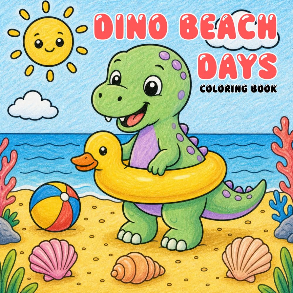 Dino Beach Days: A Cute Dinosaur Beach Coloring Book with Bold and Easy Summer Scenes for Kids, Toddlers, and Preschoolers for Fun, Relaxing Creative Play.