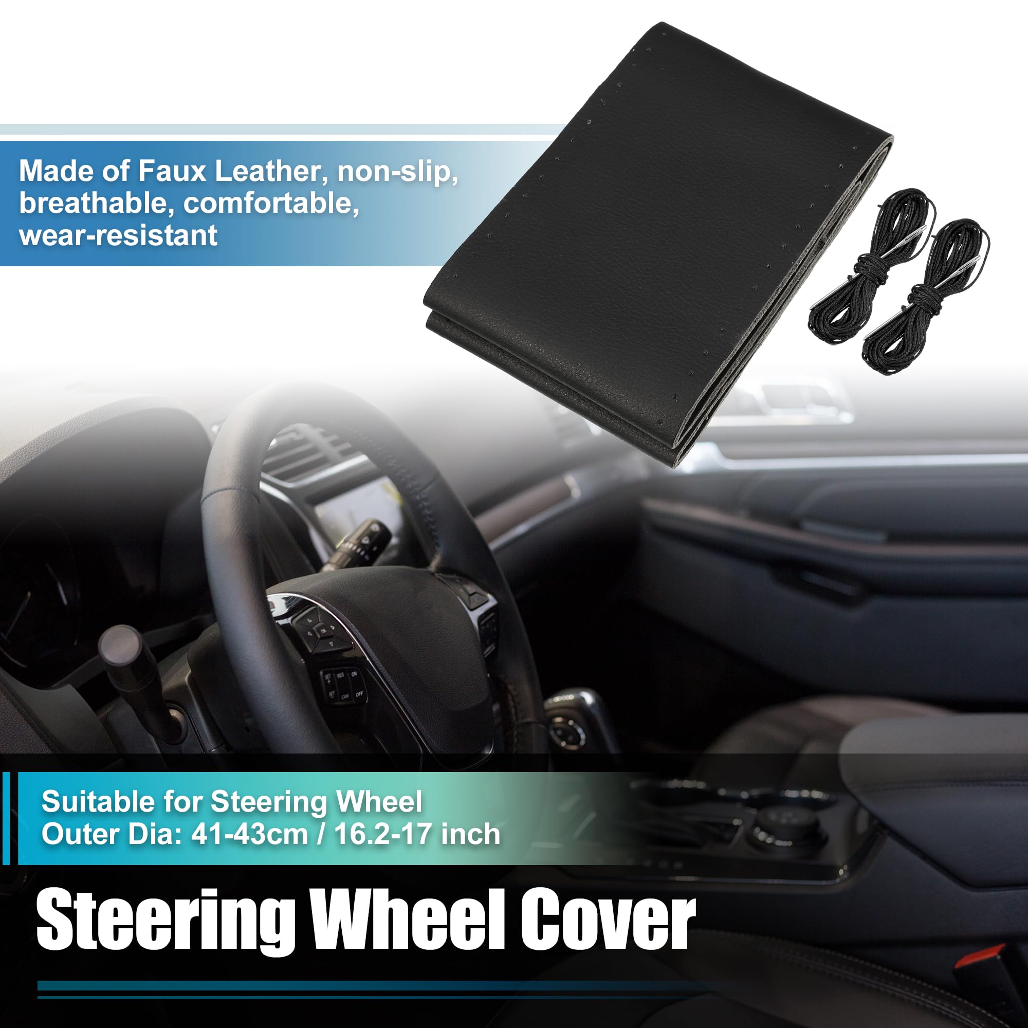 uxcell Funda cosida a mano para volante de coche con aguja e hilo, ajuste universal, 41-43 cm de diámetro