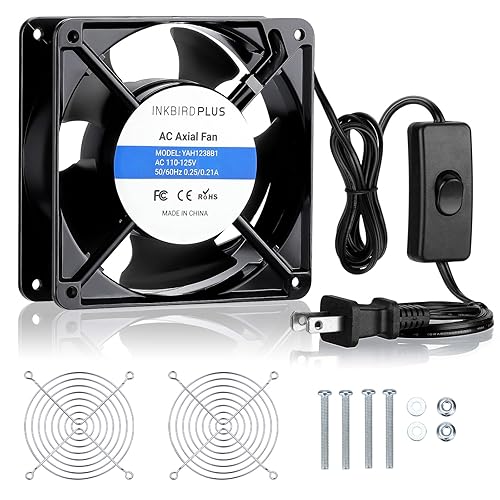 INKBIRDPLUS AC Axial 1238 - Ventilador silencioso para muffins, 120 V CA 4.724 in x 1.496 in, certificado UL para proyectos de escape de ventilación