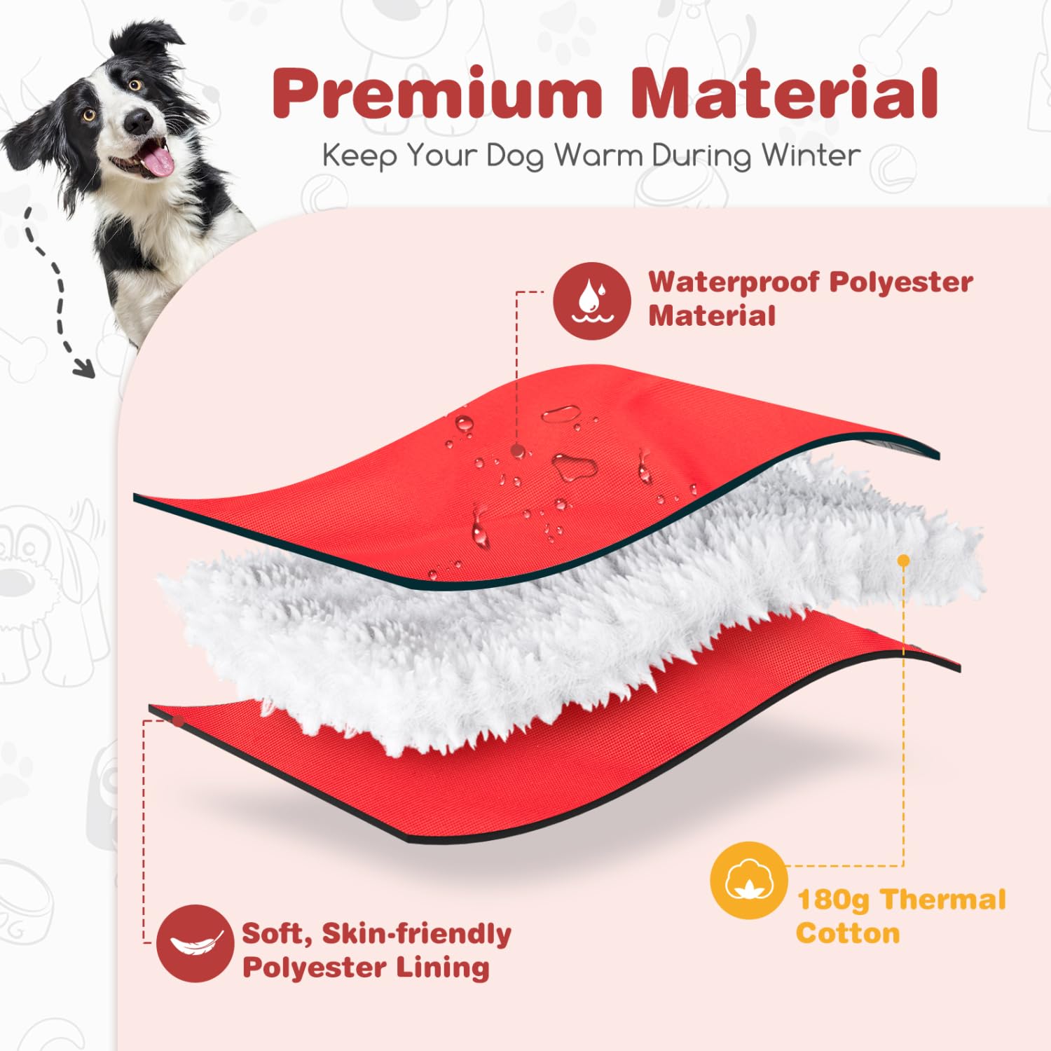 Nobleza Cappotti Invernale per Cani, Giubbotti Caldo per Cani, Cappottino Cane Impermeabile e Antivento, Abbigliamento per Cani Riflettente Vestiti per Cani di Taglia Media e Grande (Rosso, XXL)