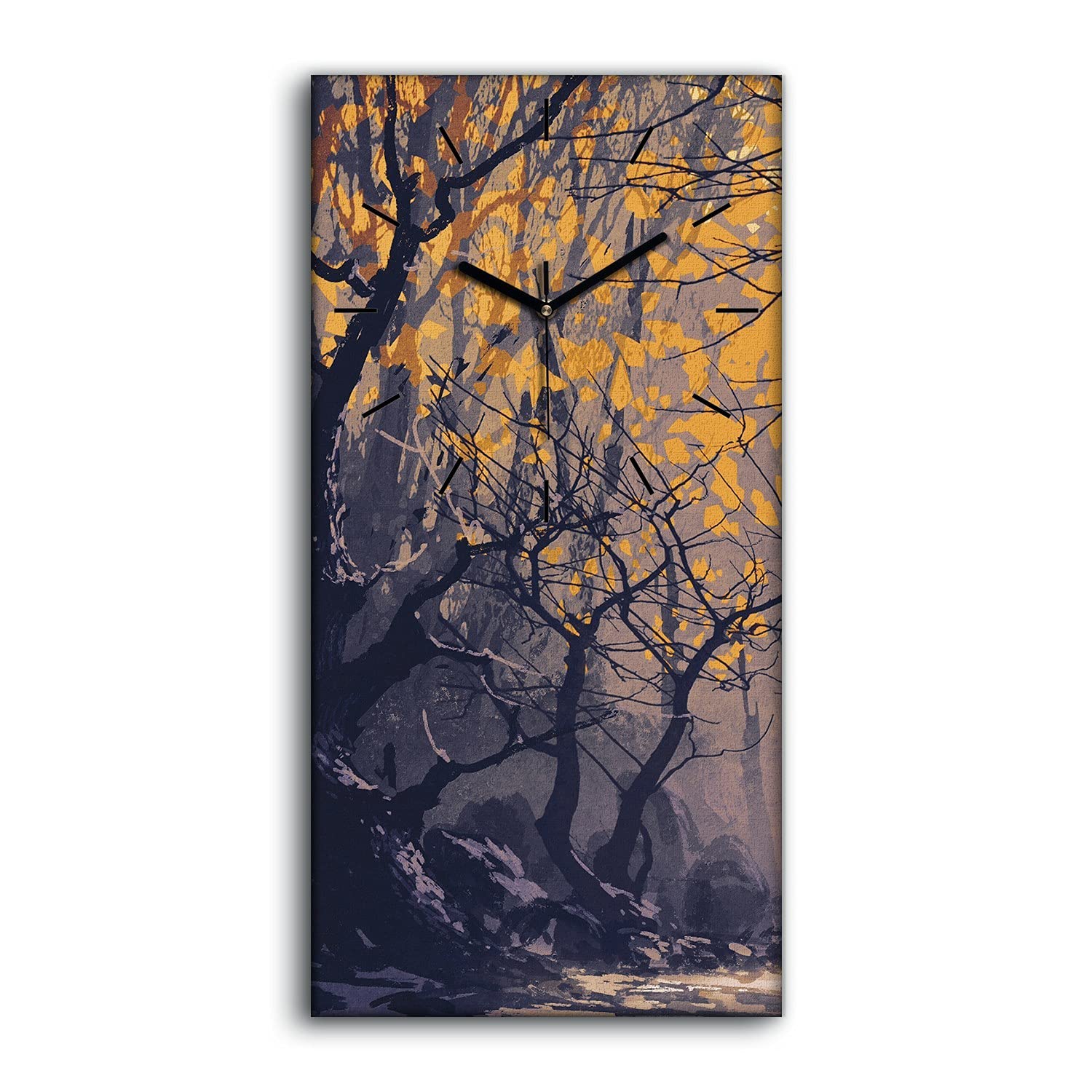 Horloge sur toile moderne salon et chambre tableau paysage forêt déco automne 30x60