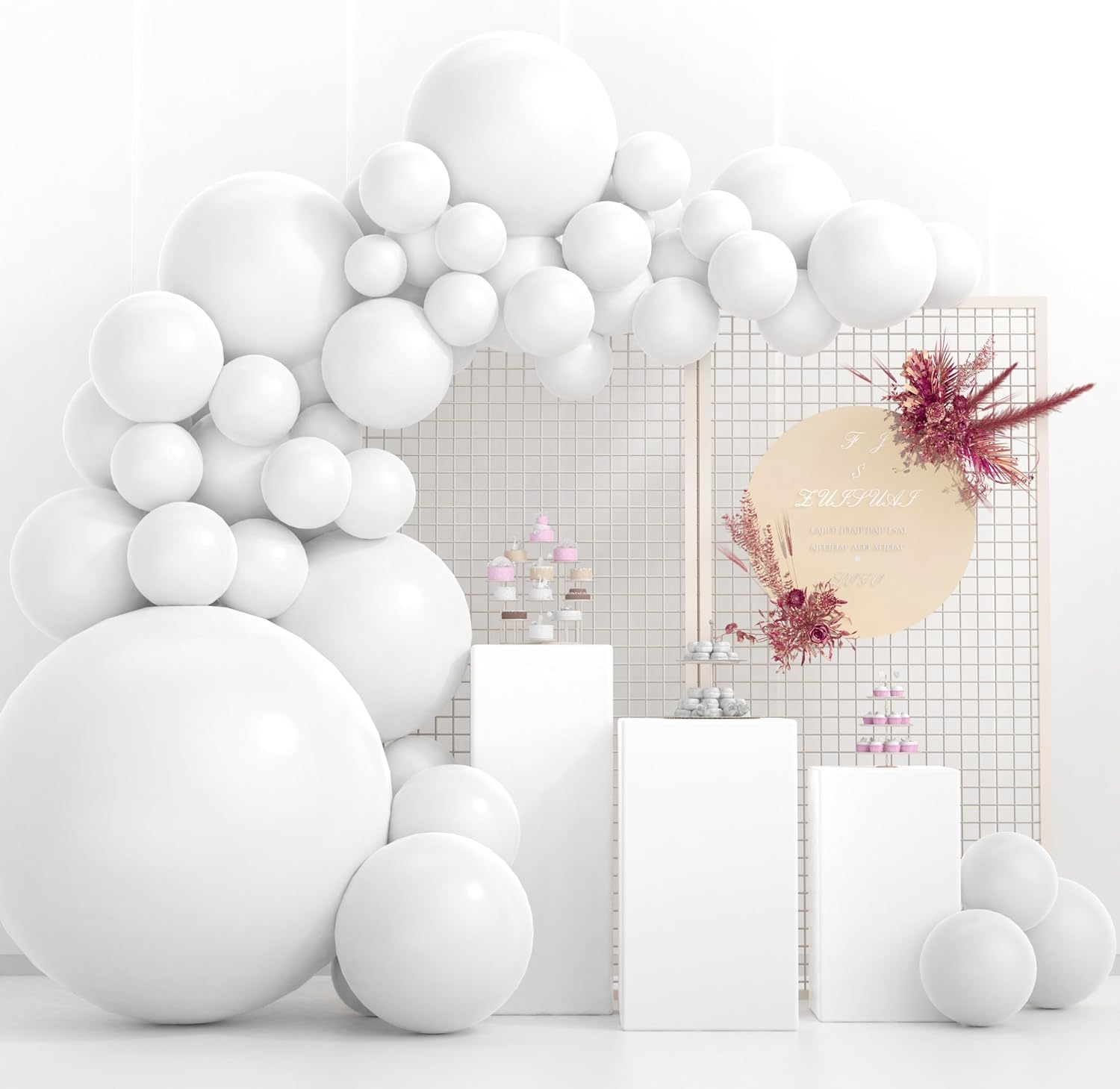 125Pcs White Balloons Arch Kit with 5 Sizes 36" 18" 12" 10" 5", Including Giant Balloon, Arch Kit, Ribbon - Perfect for Birthday party, Wedding, Baby Shower & Party Supplies image 3