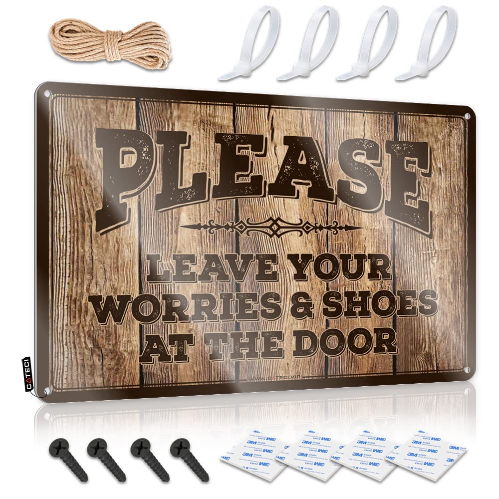 KLIMORA Bar Tin Signs Vintage Please Leave Your Worries & Shoes At The Sign Tin Signs Camping Rules Bar Signs For Home Bar Dec(30X40CM)