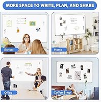 Vista 4 de WALGLASS Large White Board, 72" x 40" Double-Sided Dry Erase Board Magnetic Whiteboard for Wall, Hanging Mounted Whiteboard Silver Aluminium Frame