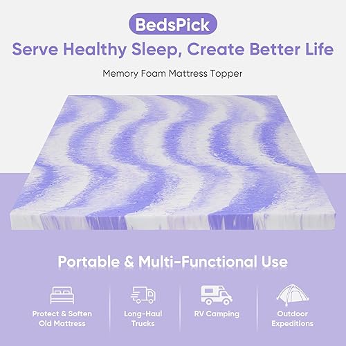 Miniatura 9 de BedsPick Cubrecolchón de espuma viscoelástica color morado remolino (tamaño matrimonial, 2 pulgadas)
