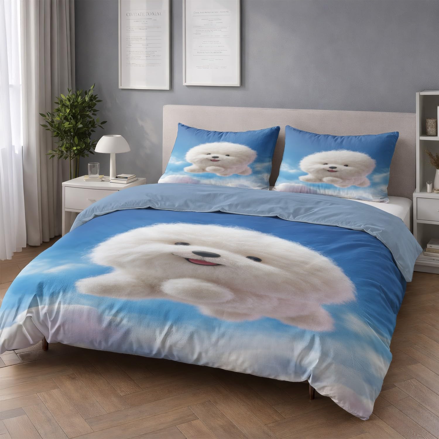 Zestaw pościeli Fantasy King 229 x 221 cm, miękki zestaw pościeli ze szczotkowanej mikrofibry z poszewkami na poduszki, nie wymaga prasowania, zestawy pościeli z zapięciem na zamek błyskawiczny, biały