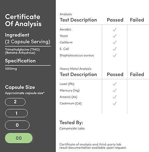 Miniatura 6 de Double Wood Supplements TMG Suplemento de trimetilglicina 1,000 mg por porción, 180 cápsulas (suplementos TMG para control de homocisteína) TMG