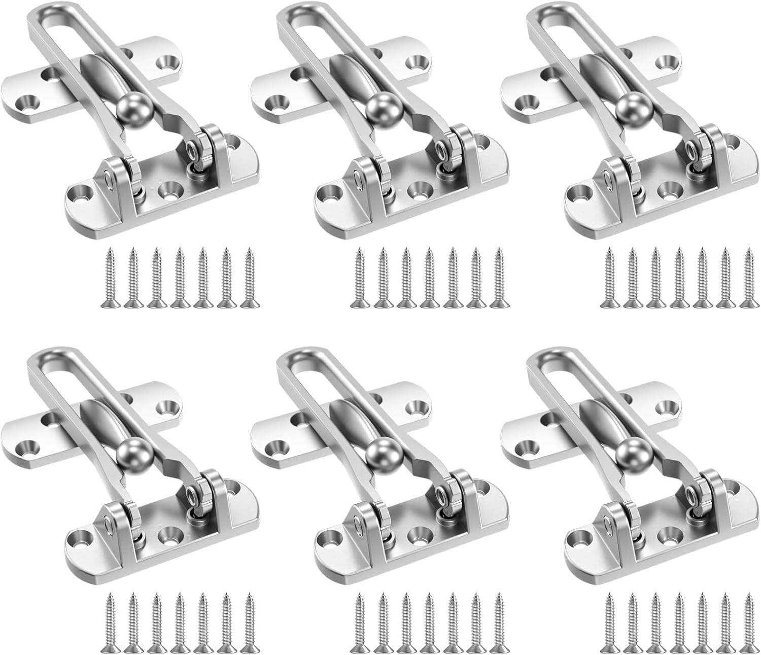 6 Pack Swing Bar Door Lock, Security Door Latch - Heavy Duty Zinc Alloy Security Latch for Doors Inside with Mounting Screws, Brushed Finish (4.13 x 2.44 Inch)