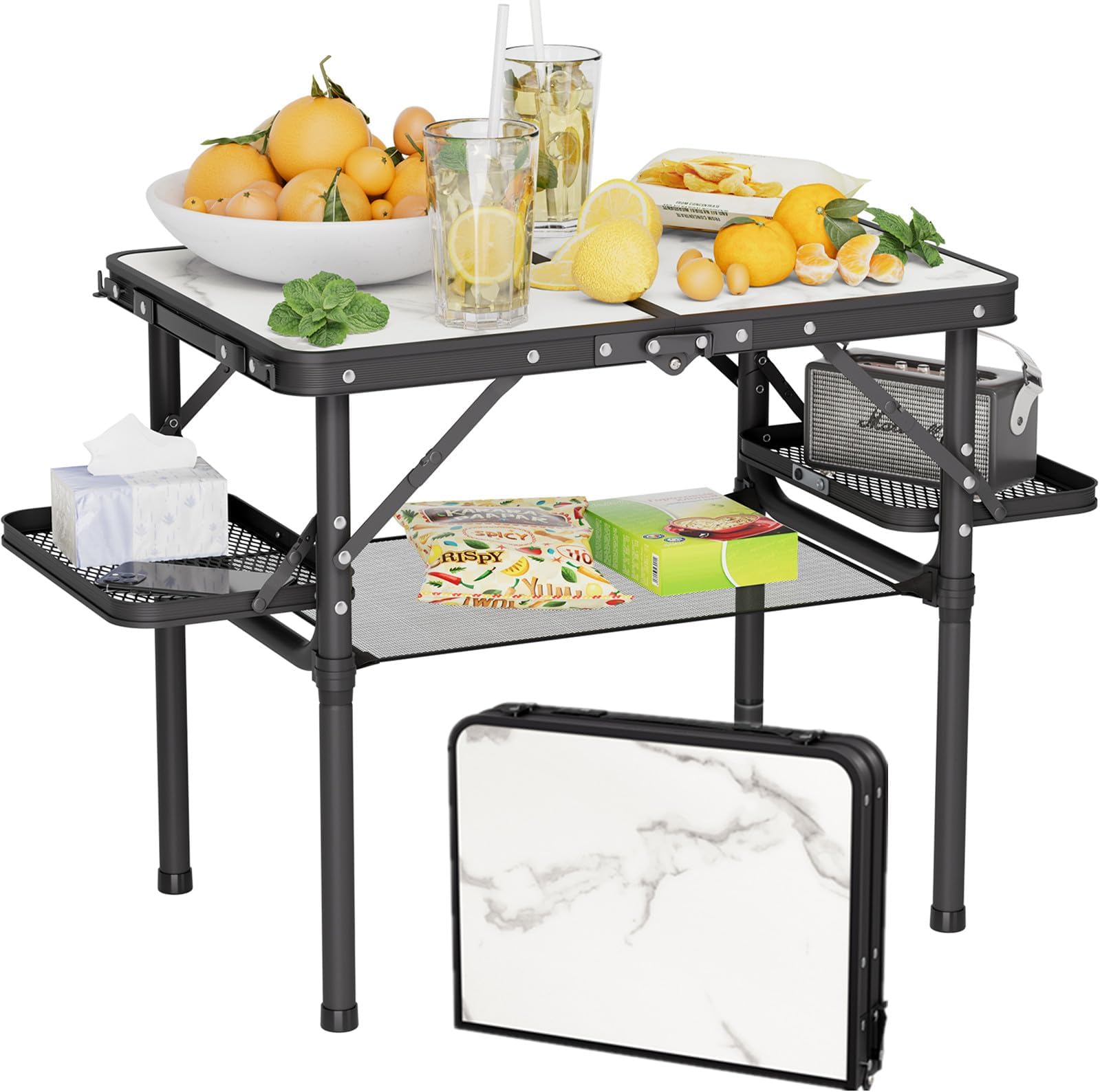 Titanker Small Camping Table Foldable 2ft, Folding Picnic Table with Side Racks, Folding Camp Table Portable Beach Table, Car Camping Essentials, Sturdy Light Aluminum, Gift for Father Husband
