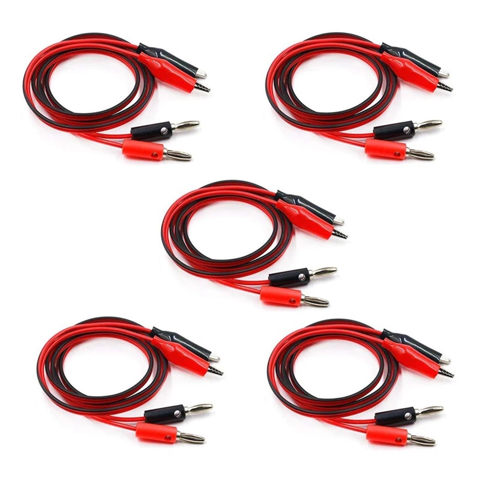 5 pares de 1 m de cable de prueba de clip de banana a cocodrilo, 15 A, 1000 V para multímetro (5 pares)