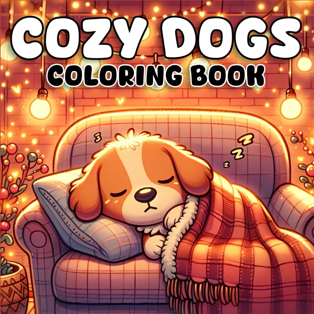 Cozy Dogs Coloring Book: Bold and Comfy Coloring illustration