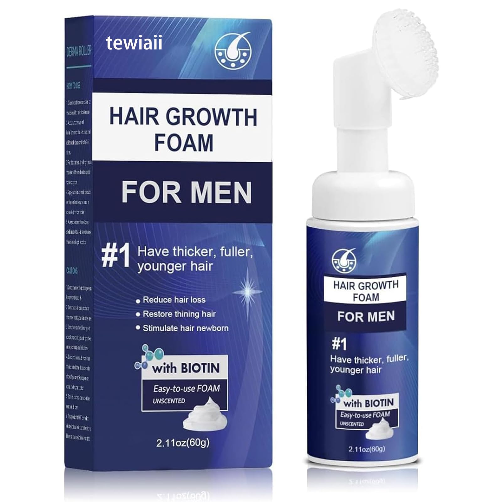 tewiaii 5% Minoxidil Foam for Men: Hair Regrowth for Reduces Hair Loss - Suitable for Receding Hairline Hair Thinning - Thicker Fuller Hair
