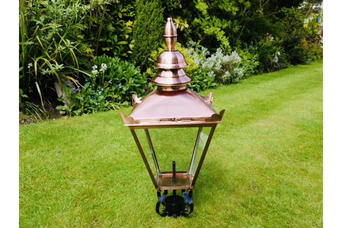 My Square Mile Copper Victorian Garden Post Lamp, 90Cm Vintage Lantern, /Stainless Steel/Black, Metal With Glass And Mount Fixings Included (Copper)