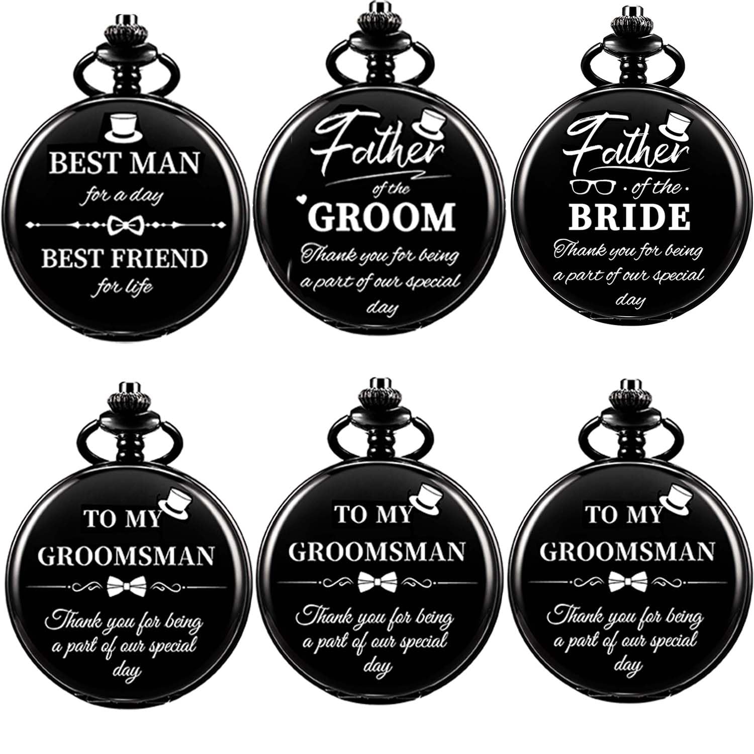 Kchss 6PCS Wedding Gifts Groomsmen Gifts Engraved Pocket Watch 1Pcs Best Man 3 Pcs Groomsmen 1Pcs Groom 1Pcs Bride for Father