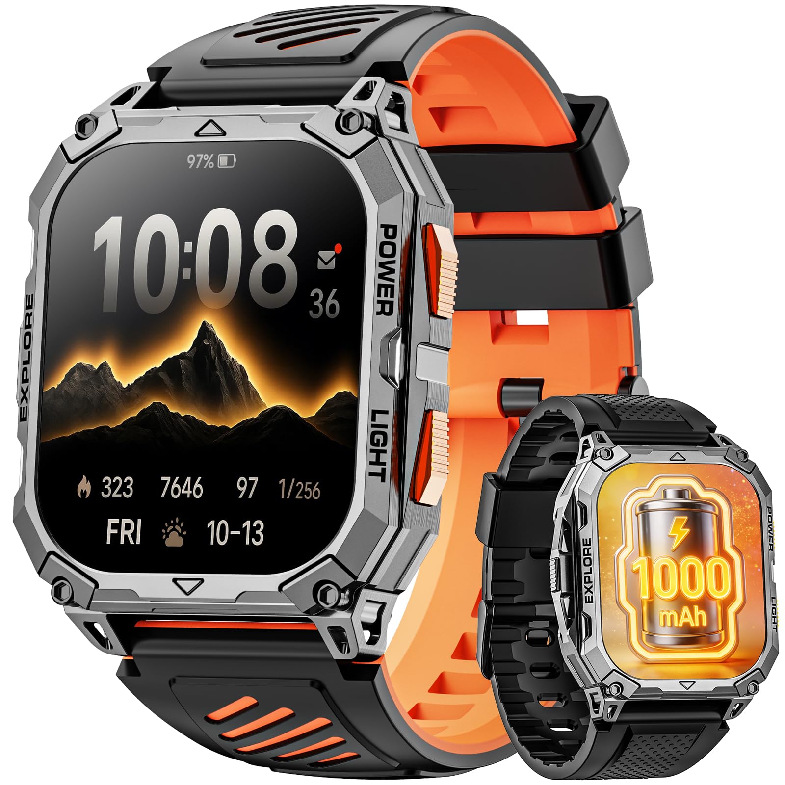 Hwagol Smart Watches for Men 2 01 HD Military Smartwatch with 1000mAh High-Capacity Battery Led Flashlight Answer Make