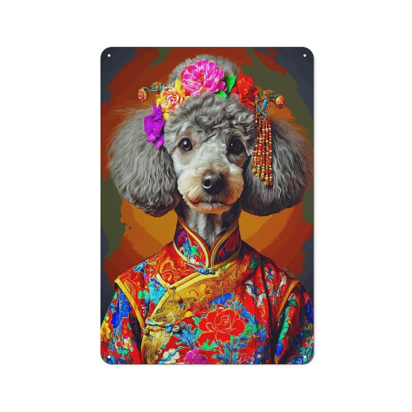 Junmoney Royal Poodle In Vibrant Attire Decorative Tin Sign With Design 30X20cm, Farmhouse Cottage Wall Art For Farmhouse Kitchen, Pantry Or Dining Area