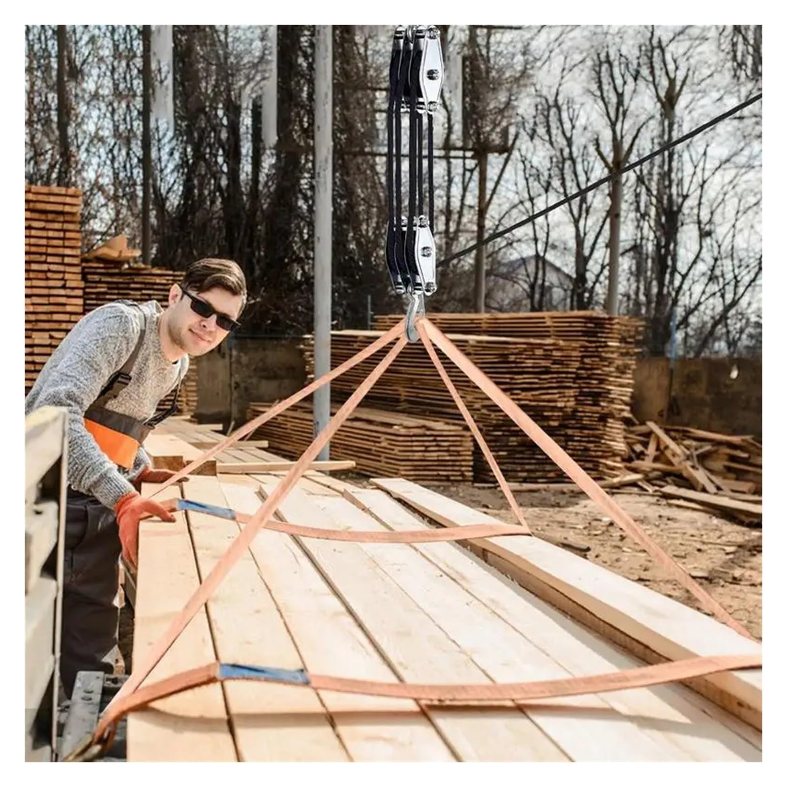 Polea de trinquete de 2200 libras, sistema de elevación resistente de 50 pies para construcción, almacenes y uso industrial, capacidad de carga duradera y fiable