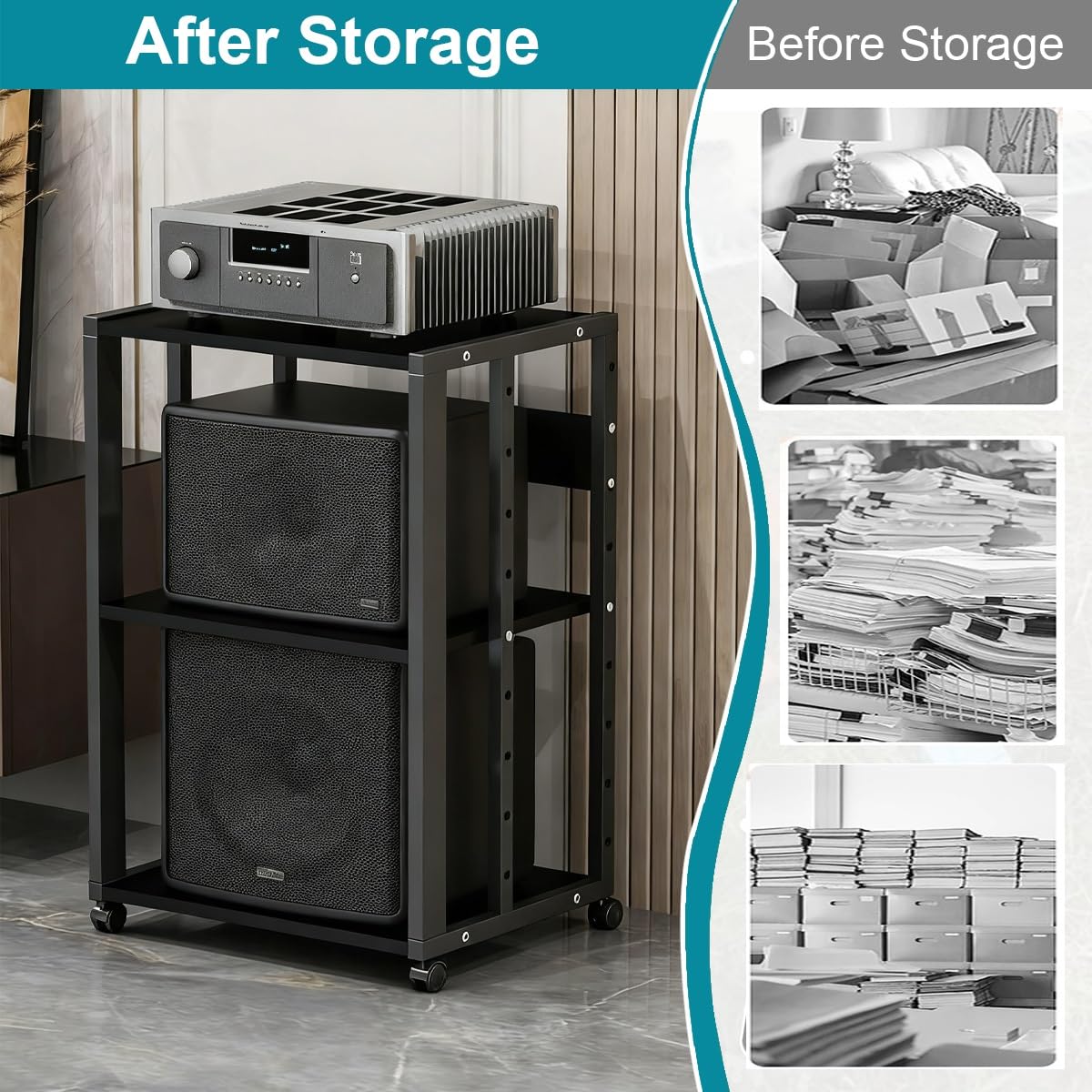 Mueble HiFi Rack Rodante A 2/3 Niveles, Soporte Multimedia AV con Estantes Ajustables, Soporte Estéreo De Alta Resistencia para Tocadiscos, Amplificador Y Cine En(Style 1)