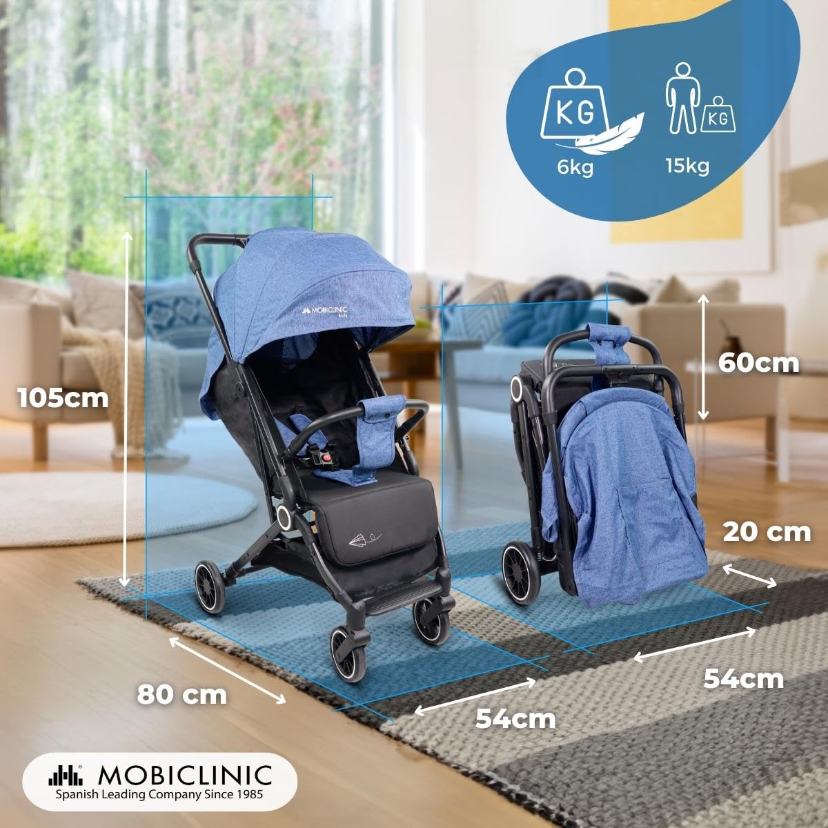 Mobiclinic®, Kinderwagen, Ultraleicht, 5-Punkt-Gurt, Einhandlenker, Zusammenklappbarer Kinderwagen, Korb, 0-36 Monate, Verstellbar, Ausklappbares Verdeck, Feststellbremsen, Trip