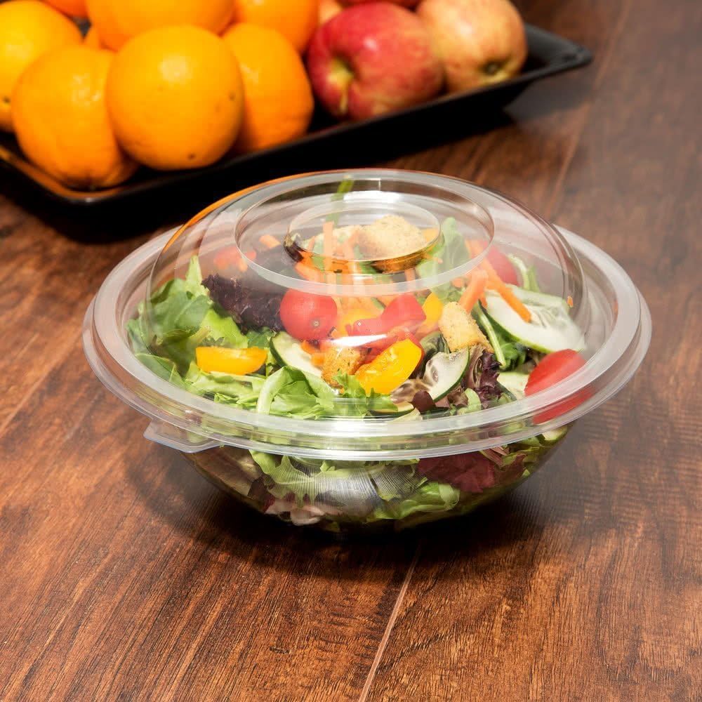 Plastic Salad Bowls/Containers with Lid - Clear - Hand Washable and Reusable 32oz (.9 Litre) - Pack of 10