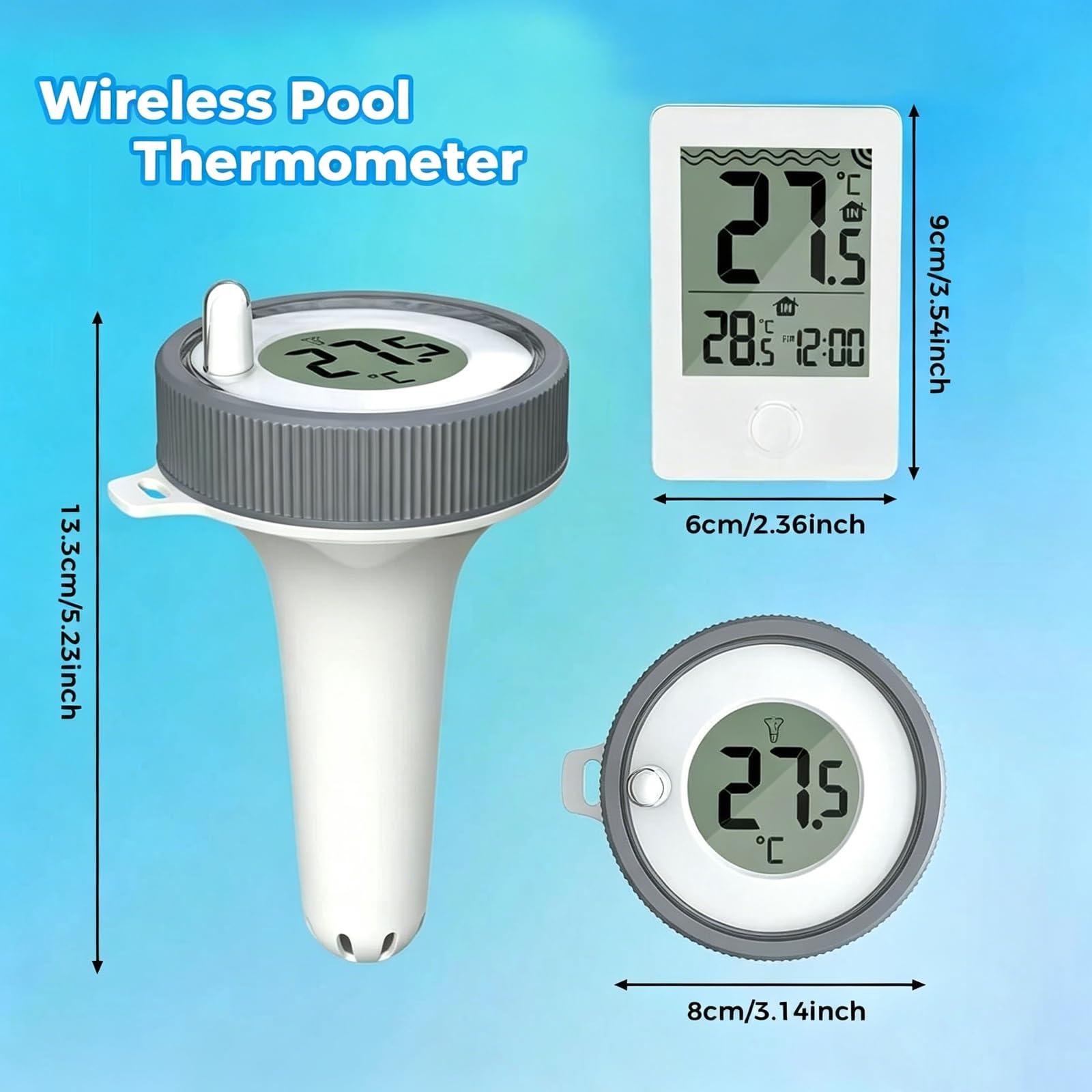 Thermomètre Intérieur et Extérieur Flottant Sans Fil Pour Piscine - Jauge Numérique Avec écran LCD Pour Bassin de Spa Intérieur et Extérieur